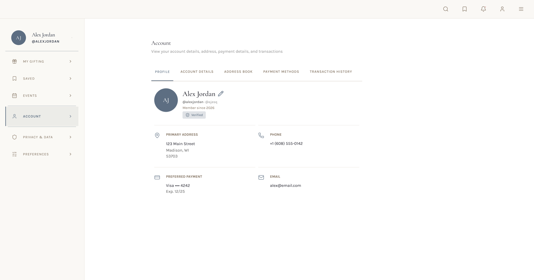 Redesigned account hub main page