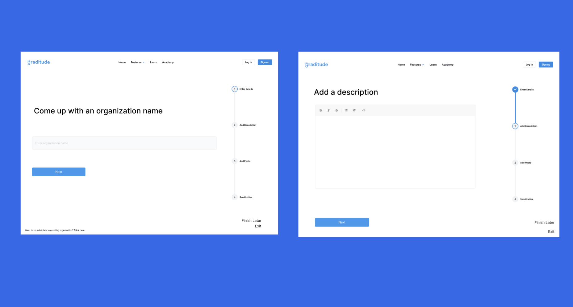 Initial organization creation flow — screen 2